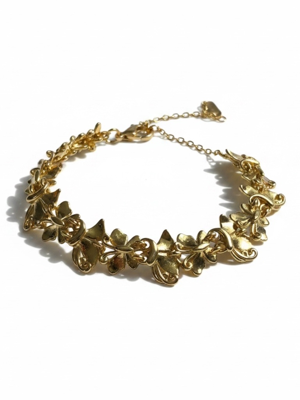 Gold Floral Butterfly Link Bracelet - Women Jewelry